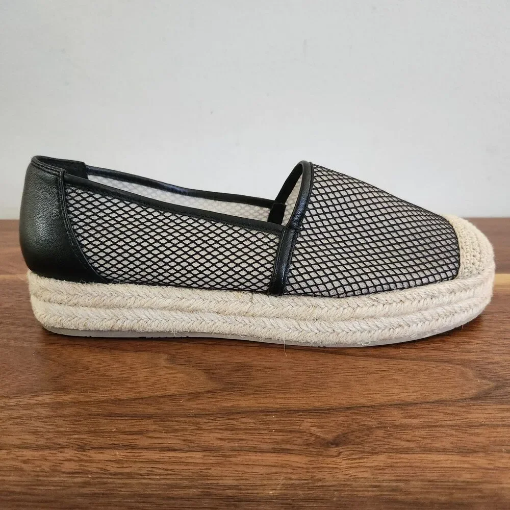 Karl Lagerfeld Paris Adila Mesh Slip On Espadrille Platform Leather Black Shoe 8